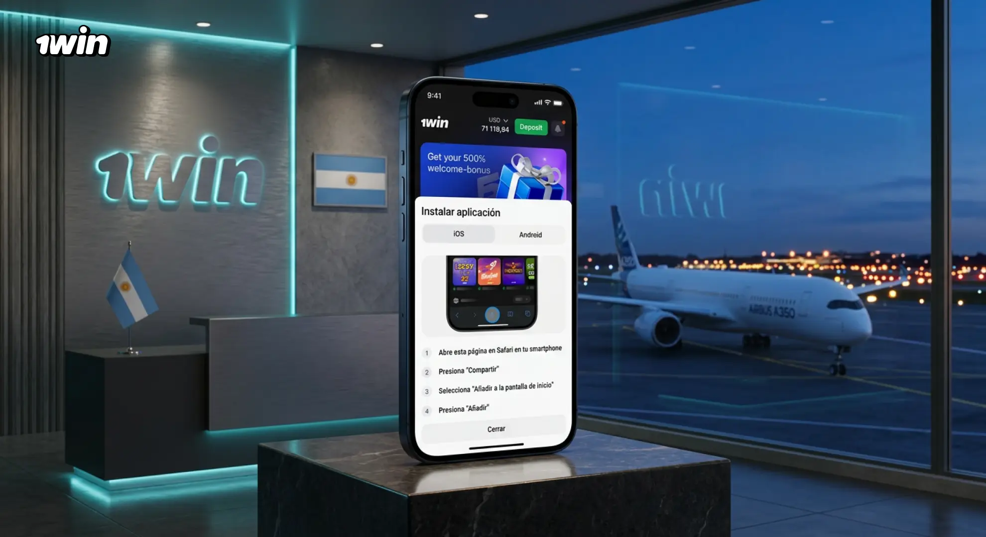Juegos y apuestas en la app de 1win